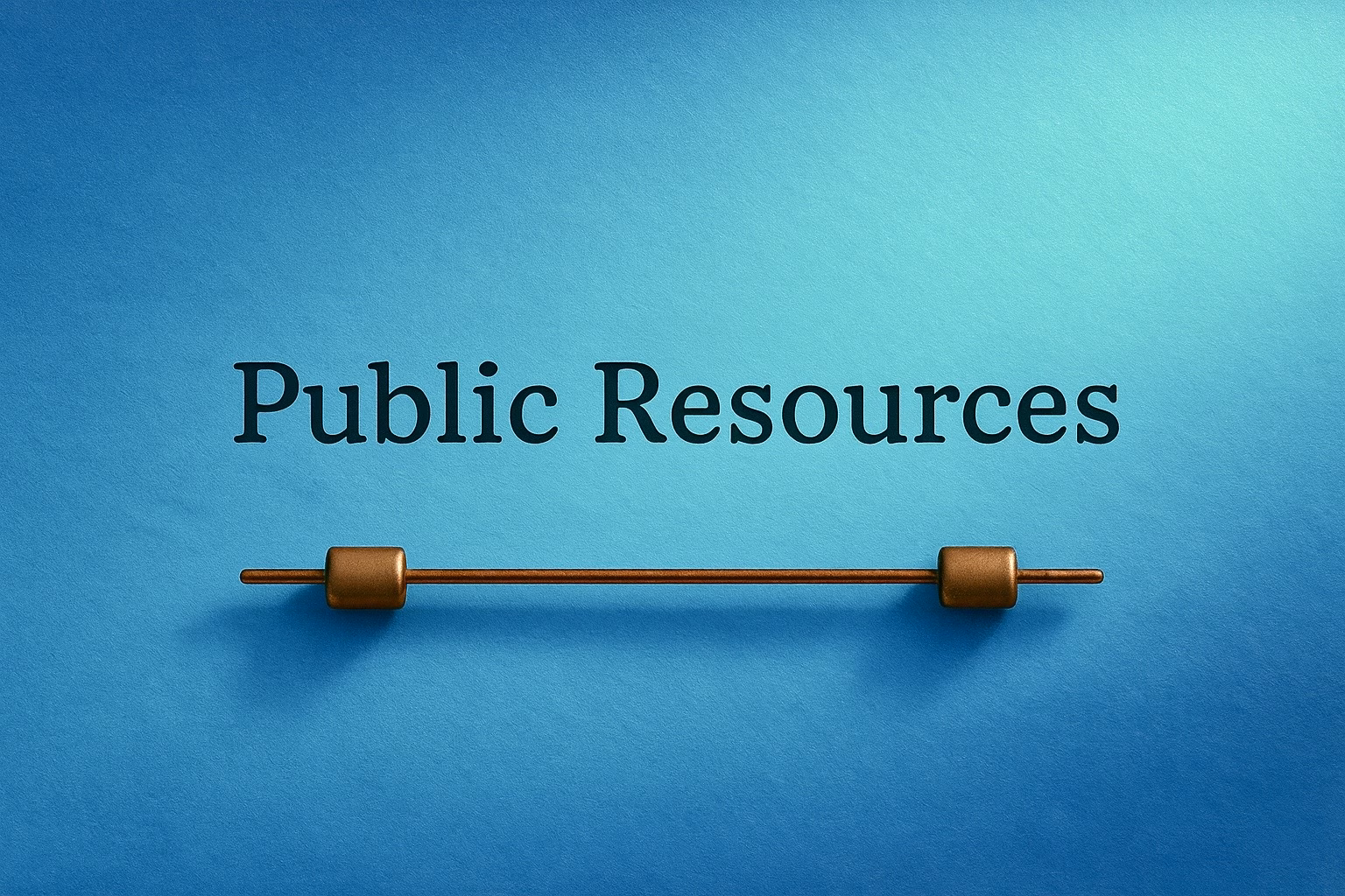 Public Resources title on blue gradient textured paper with a brass horizontal typewriter bar beneath it