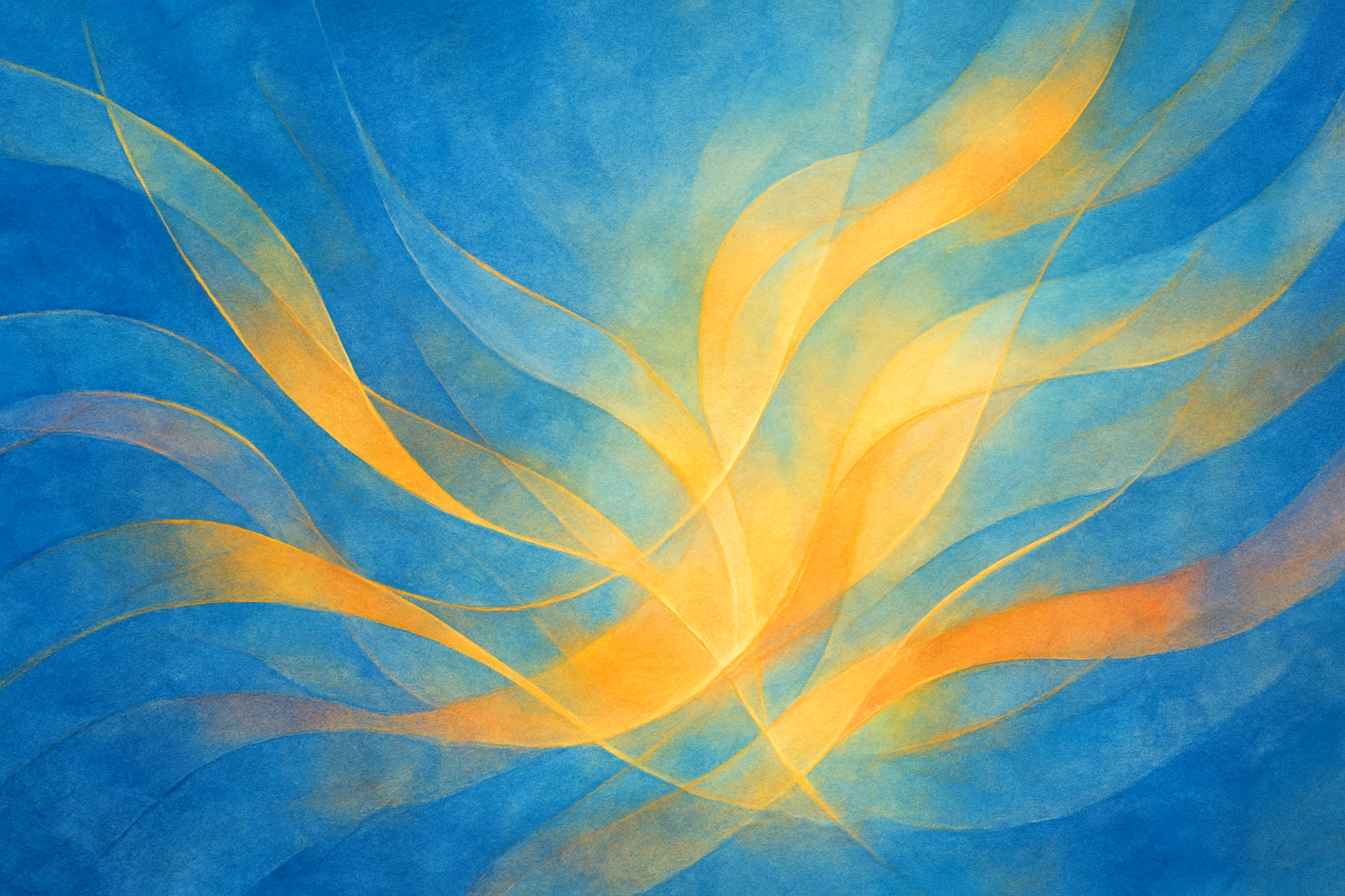 Youth leadership UNICEF USA, abstract luminous ribbons with blue and gold, impressionistic illustration evoking global advocacy and hope, AVIF.